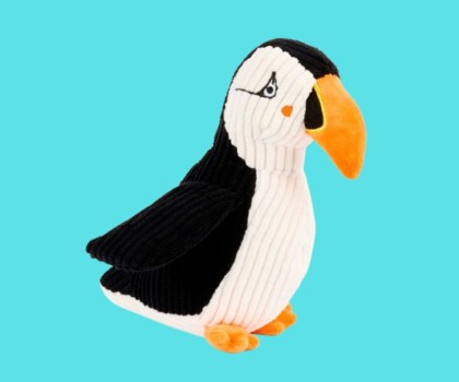 Corduroy puffin on blue